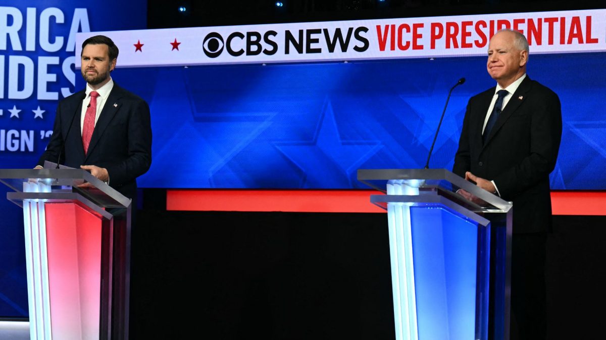 US Senator and Republican vice presidential candidate JD Vance (L) and Minnesota Governor and Democratic vice presidential candidate Tim Walz participate in the Vice Presidential debate hosted by CBS News at the CBS Broadcast Center in New York City on October 1, 2024. Source: AFP. US Senator and Republican vice presidential candidate JD Vance (L) and Minnesota Governor and Democratic vice presidential candidate Tim Walz participate in the Vice Presidential debate hosted by CBS News at the CBS Broadcast Center in New York City on October 1, 2024. Source: AFP.