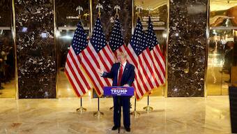 Republican presidential candidate and former US President Donald Trump speaks during a press conference at Trump Tower in New York City, US, May 31, 2024. File Image/Reuters