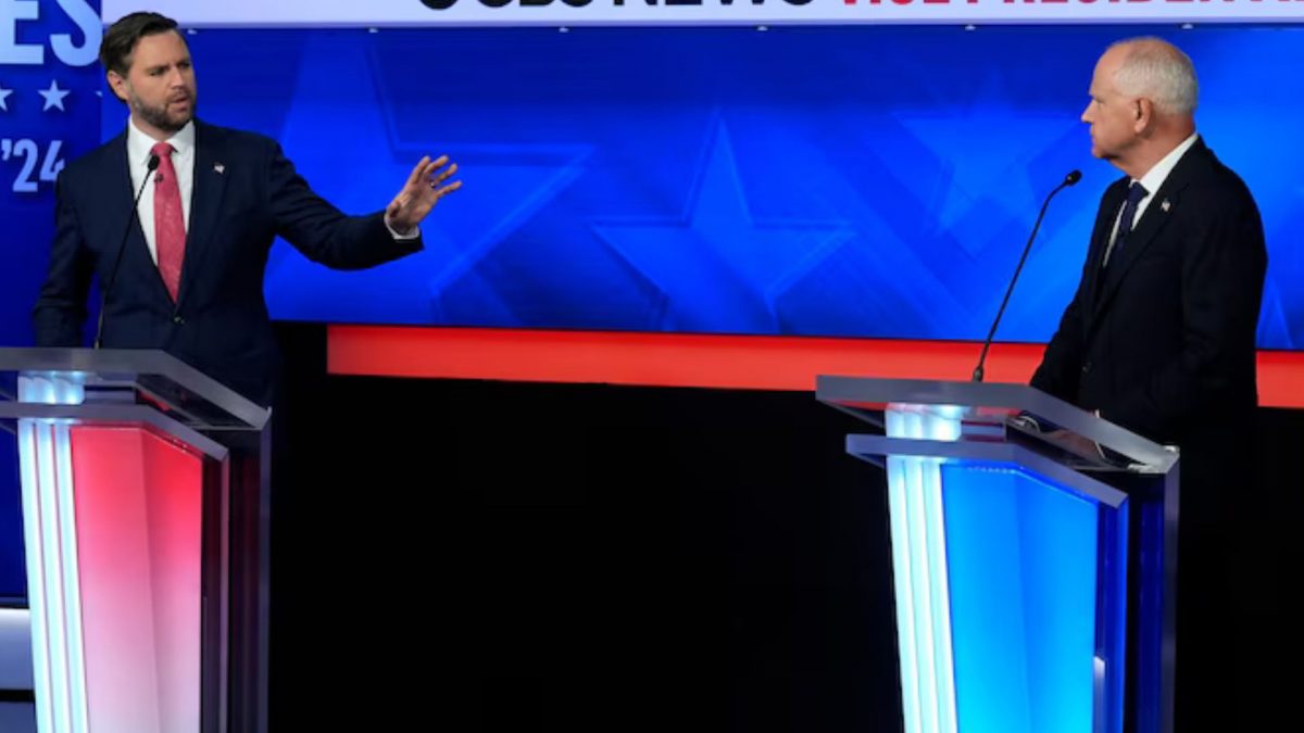 Republican vice presidential candidate Sen. JD Vance (L) and Minnesota Governor and Democratic vice presidential candidate Tim Walz (R) participate in the Vice Presidential debate in New York City, October 1, 2024. Source: AP. Republican vice presidential candidate Sen. JD Vance (L) and Minnesota Governor and Democratic vice presidential candidate Tim Walz (R) participate in the Vice Presidential debate in New York City, October 1, 2024. Source: AP.