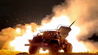 In this photo taken from video released by Russian Defence Ministry Press Service in October, a Russian Army "Grad" self-propelled 122 mm multiple rocket launcher fires rockets toward Ukrainian position at an undisclosed location. AP