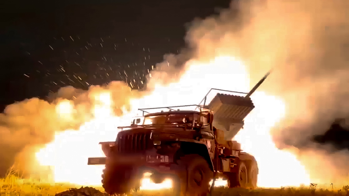 In this photo taken from video released by Russian Defence Ministry Press Service in October, a Russian Army "Grad" self-propelled 122 mm multiple rocket launcher fires rockets toward Ukrainian position at an undisclosed location. AP In this photo taken from video released by Russian Defence Ministry Press Service in October, a Russian Army "Grad" self-propelled 122 mm multiple rocket launcher fires rockets toward Ukrainian position at an undisclosed location. AP