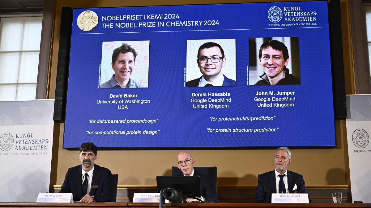 David Baker, Demis Hassabis, and John M Jumper (left to right) have been awarded the 2024 Nobel Prize for Chemistry. (Photo: AP) David Baker, Demis Hassabis, and John M Jumper (left to right) have been awarded the 2024 Nobel Prize for Chemistry. (Photo: AP)