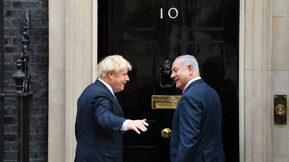 Britain's Prime Minister Boris Johnson greets Israel's Prime Minister Benjamin Netanyahu outside 10 Downing Street in central London on September 5, 2019. AFP file Britain's Prime Minister Boris Johnson greets Israel's Prime Minister Benjamin Netanyahu outside 10 Downing Street in central London on September 5, 2019. AFP file
