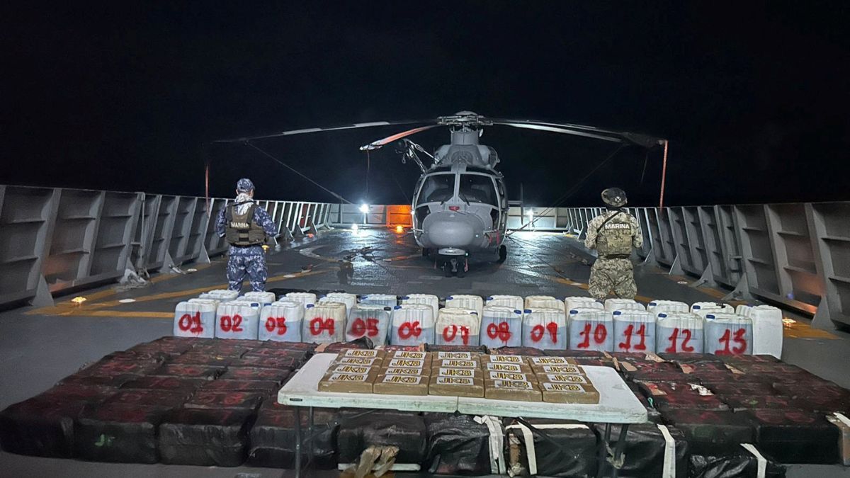 Members of the Mexican Navy stand guard next to packages on display after seizing some 8.4 thousand kilograms of illicit cargo. Reuters Members of the Mexican Navy stand guard next to packages on display after seizing some 8.4 thousand kilograms of illicit cargo. Reuters