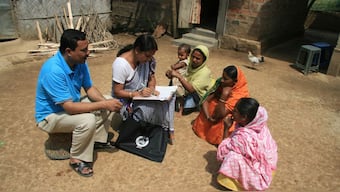 Census officials collect details from village women during first phase of the census at Hatkhuwapara Village, near the northeastern city of Guwahati, April 1, 2010. File Photo/Reuters