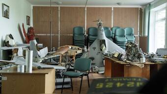 Parts of downed Shahed drones launched by Russia are piled in a storage room of a research laboratory in Kyiv, Ukraine. AP
