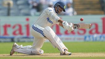 India opener Yashasvi Jaiswal bats on Day 2 of the second Test against  New Zealand in Pune. AP
