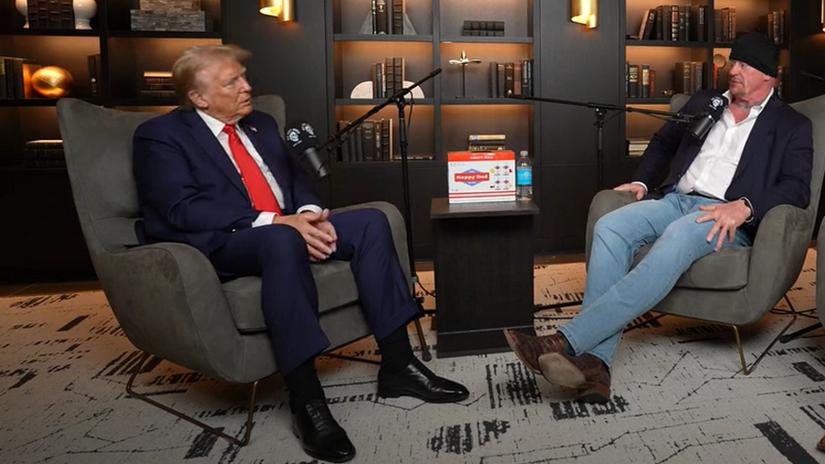 Former preisdent Donald Trump and Mark Calaway, better known as The Undertaker, on his podcast. Image courtesy: YouTube Former preisdent Donald Trump and Mark Calaway, better known as The Undertaker, on his podcast. Image courtesy: YouTube