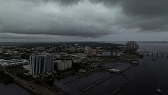 A drone view shows storm clouds over the Caloosahatchee River as Hurricane Milton approaches Fort Myers, Florida. Reuters