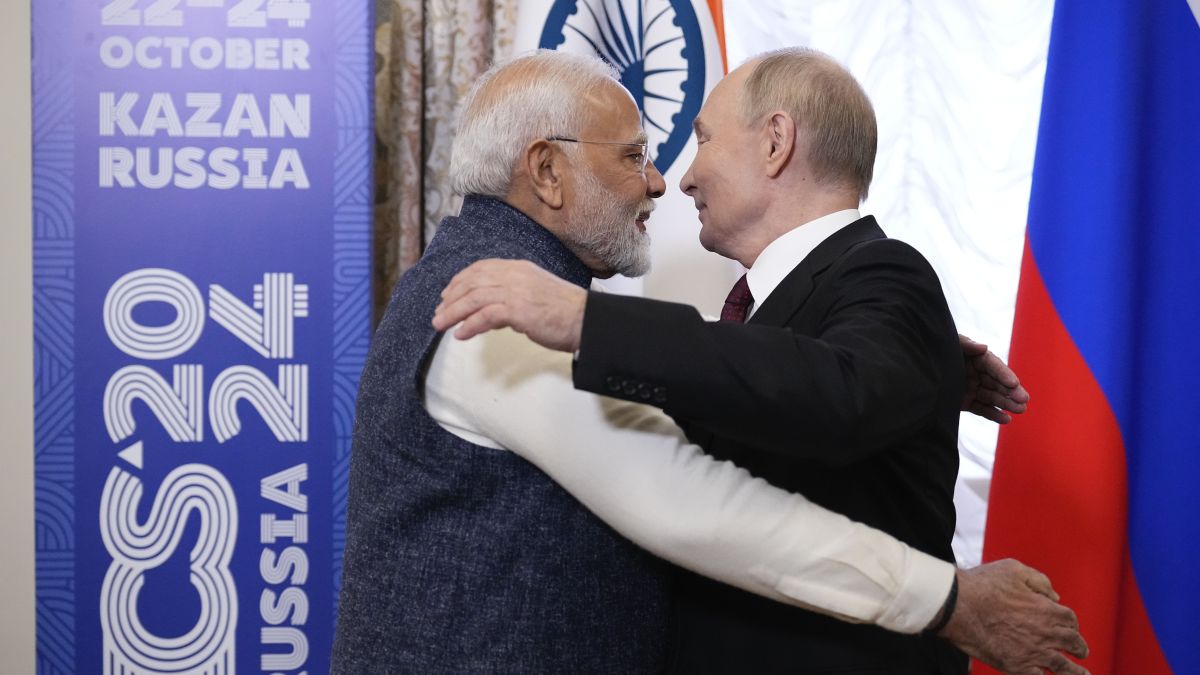 Russian President Vladimir Putin embraces Prime Minister Narendra Modi during their meeting on the sidelines of BRICS Summit at Kazan Kremlin in Kazan, Russia, on October 22. AP File Russian President Vladimir Putin embraces Prime Minister Narendra Modi during their meeting on the sidelines of BRICS Summit at Kazan Kremlin in Kazan, Russia, on October 22. AP File