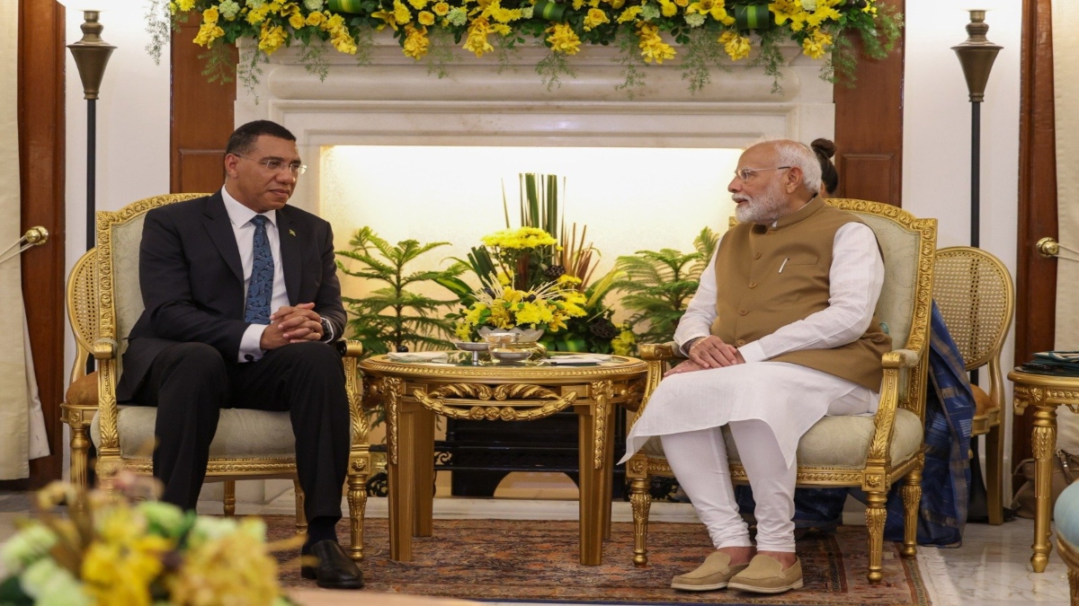Prime Minister Narendra Modi with his Jamaican counterpart Andrew Holness. Image Courtesy: @narendramodi Prime Minister Narendra Modi with his Jamaican counterpart Andrew Holness. Image Courtesy: @narendramodi