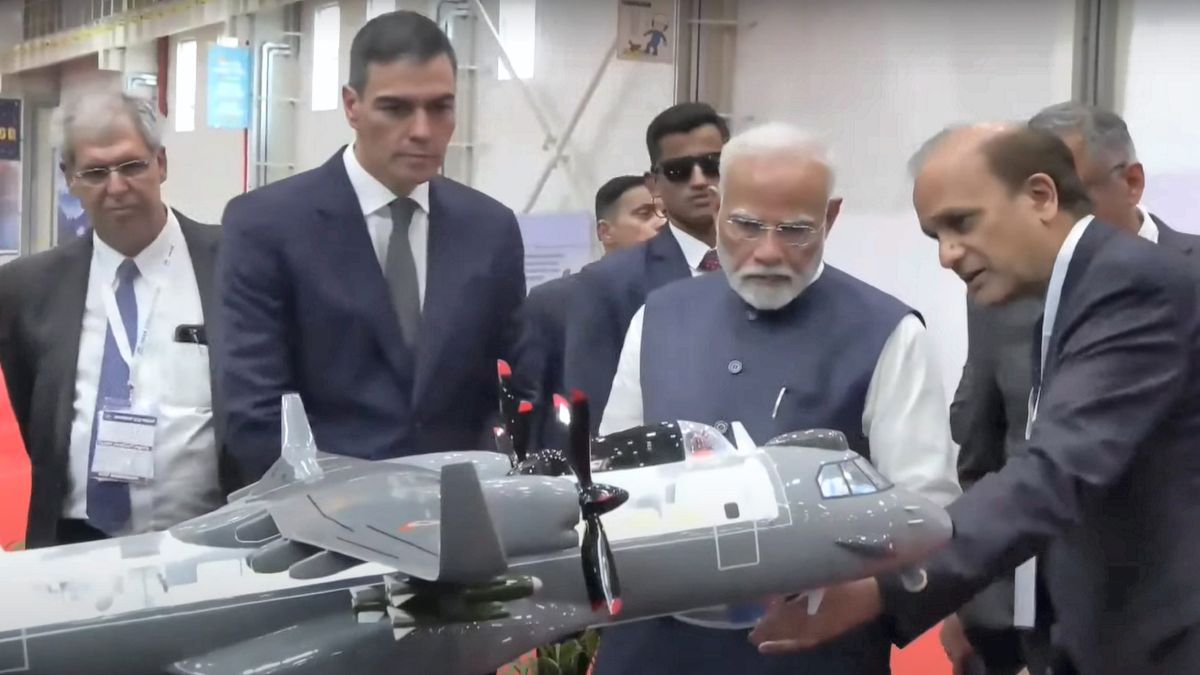 Prime Minister Narendra Modi and Spanish Prime Minister Pedro Sanchez visit the TATA Aircraft Complex after its inauguration, in Vadodara, Gujarat. PTI Prime Minister Narendra Modi and Spanish Prime Minister Pedro Sanchez visit the TATA Aircraft Complex after its inauguration, in Vadodara, Gujarat. PTI