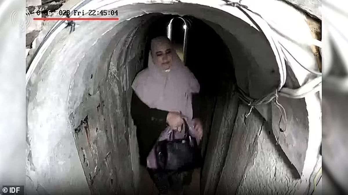 A screengrab of video footage released by IDF shows Yahya Sinwar's wife, Abu Zamar, reportedly carrying a Hermes Birkin bag. Image courtesy: IDF A screengrab of video footage released by IDF shows Yahya Sinwar's wife, Abu Zamar, reportedly carrying a Hermes Birkin bag. Image courtesy: IDF