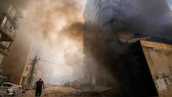Smoke rises from the site of an Israeli airstrike in Dahiyeh, Beirut, Lebanon. AP