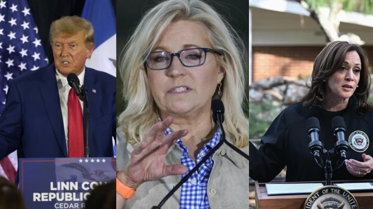US Vice President Kamala Harris (right) called for disqualification of former US President Donald Trump (left) over his violent rhetoric against former congresswoman Liz Cheney (centre). AP US Vice President Kamala Harris (right) called for disqualification of former US President Donald Trump (left) over his violent rhetoric against former congresswoman Liz Cheney (centre). AP