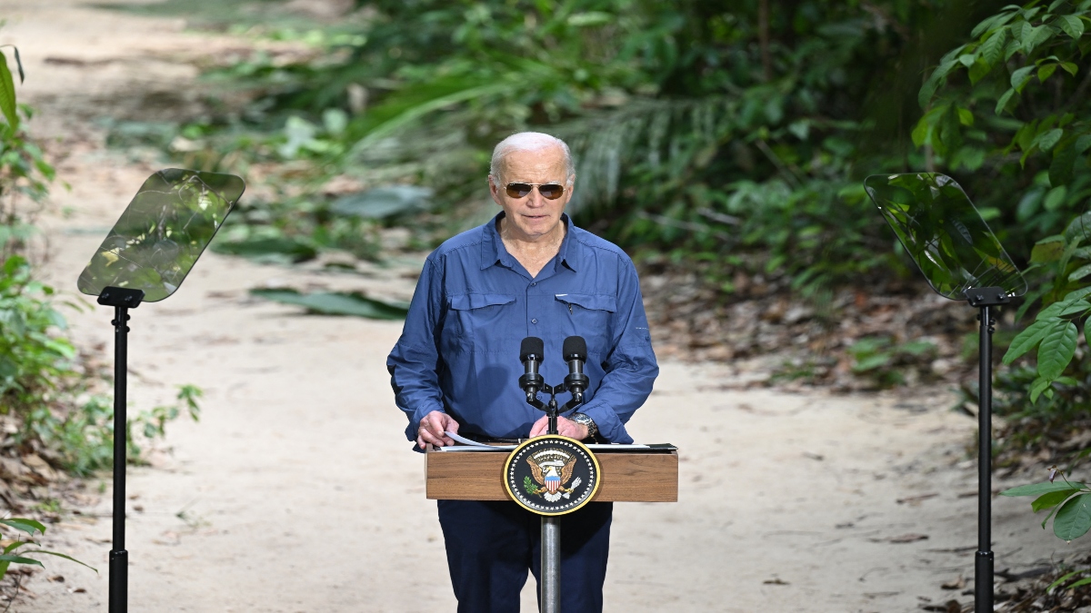 US President Joe Biden speaks after signing a proclamation designating November 17 as International Conservation Day during a tour of the Museu da Amazonia as he visits the Amazon Rainforest in Manaus, Brazil, on November 17, 2024, before heading to Rio de Janeiro for the G20 Summit. AFP US President Joe Biden speaks after signing a proclamation designating November 17 as International Conservation Day during a tour of the Museu da Amazonia as he visits the Amazon Rainforest in Manaus, Brazil, on November 17, 2024, before heading to Rio de Janeiro for the G20 Summit. AFP