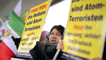 Couple of dozens of Iranian expats and members of the National Council of Resistance of Iran (NCRI) take part in an anti-Iran protest outside the headquarters of the International Atomic Energy Agency (IAEA) during the IAEA's Board of Governors meeting in Vienna, Austria on November 20, 2024. AFP