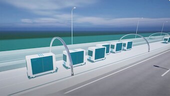 This illustration taken from the government's official YouTube video shows a conveyor belt road. Japan's Ministry of Land, Infrastructure, Transport and Tourism/AP