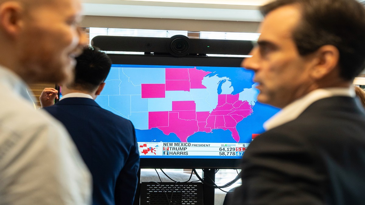 Guests watch a television broadcast of U.S. elections in Hong Kong, Wednesday, Nov. 6, 2024. AP Guests watch a television broadcast of U.S. elections in Hong Kong, Wednesday, Nov. 6, 2024. AP