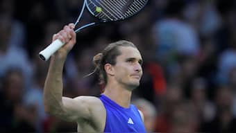 Alexander Zverev waves to the crowd after defeating Stefanos Tsitsipas in the quarter-finals of the Paris Masters. AP