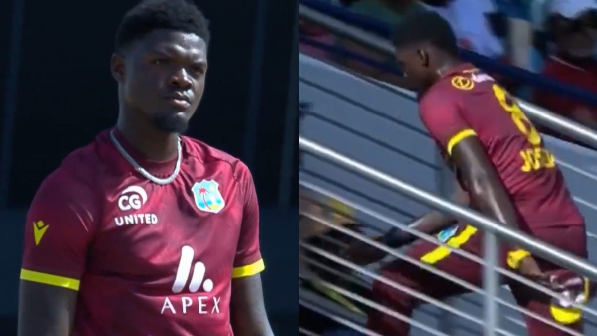 Alzarri Joseph created controversy after leaving the cricket pitch without informing captain Shai Hope during a match. Image: FanCode Alzarri Joseph created controversy after leaving the cricket pitch without informing captain Shai Hope during a match. Image: FanCode