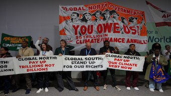 Activists participate in a demonstration for climate finance at the COP29 U.N. Climate Summit, in Baku, Azerbaijan. AP