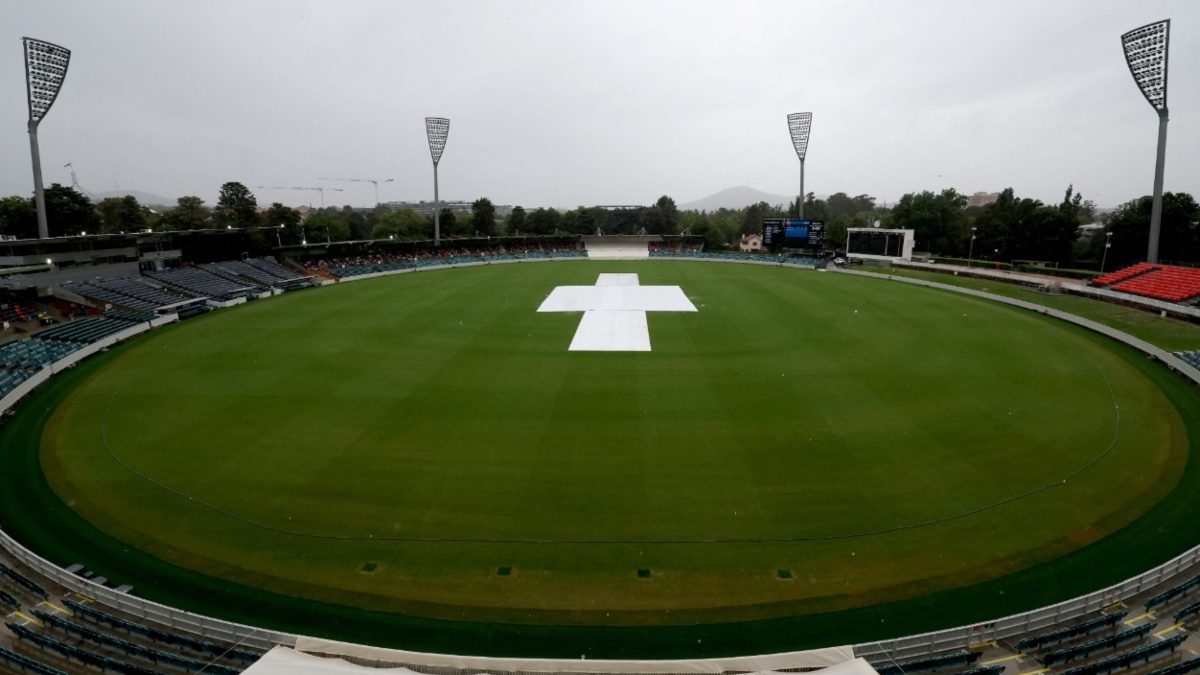 Rain has delayed the start of the warm-up match between Indi and Australia Prime Minister's XI in Canberra. Image: X / @cricketcomau Rain has delayed the start of the warm-up match between Indi and Australia Prime Minister's XI in Canberra. Image: X / @cricketcomau