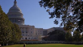 The inaugural platform is seen under construction in front of the US Capitol building in Washington, US on October 31, 2024. Reuters