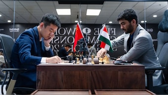 Ding Liren and D Gukesh remain level on 2.5 points out of a possible five, with three games ending in a draw and the two contestants winning one each. Image credit: Maria Emelianova via FIDE