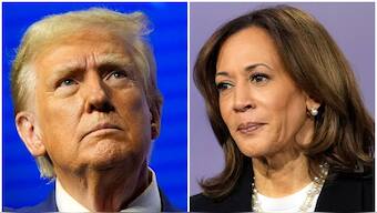Former US President Donald Trump (left), Vice President Kamala  Harris (right). AP