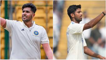 File image of Harshit Rana and Washington Sundar. PTI/AP