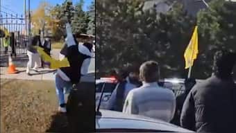 Hindus attacked by Khalistanis outside Hindu Sabha Mandir in Brampton, Canada. Source: Screengrab | X.