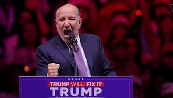 Howard Lutnick, Chairman and CEO of Cantor Fitzgerald, gestures as he speaks during a rally for Republican presidential nominee and former US President Donald Trump at Madison Square Garden, in New York, US, October 27, 2024. File Image/Reuters