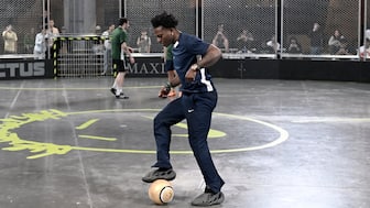 Popular streamer IShowSpeed plays football at ComplexCon 2024 in Las Vegas. AFP