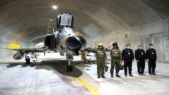 A fighter aircraft is seen at Iran's first underground air force base "Eagle 44". Image: REUTERS 