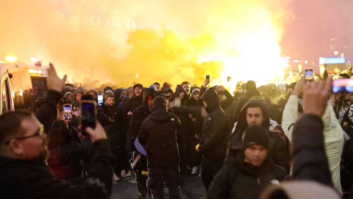 A picture from Israeli Maccabi Tel Aviv supporters demonstrating and lighting flares in Amsterdam before the football match. Image: Reuters A picture from Israeli Maccabi Tel Aviv supporters demonstrating and lighting flares in Amsterdam before the football match. Image: Reuters