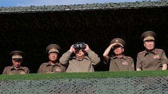 North Korean leader Kim Jong Un (centre) visits the training base of the special operations armed force of North Korea's army at an undisclosed location in North Korea, September 11, 2024. The man on Kim's right is reportedly Col Gen Kim Yong Bok. File Image/Reuters via KCNA