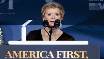Linda McMahon speaks during an America First Policy Institute gala at Mar-a-Lago estate, in Palm Beach, Fla. AP