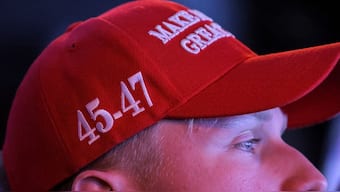 A supporter of Republican presidential nominee former US President Donald Trump wears a MAGA (Make America Great Again) cap with the numbers "45" and "47" on it in Manhattan, New York City, US, November 6, 2024. File Image/Reuters
