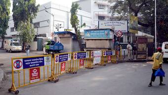 A road outside a counting center is seen barricaded amid the counting of votes for the Maharashtra Assembly elections, in Mumbai. PTI