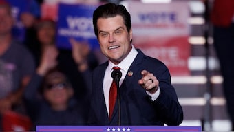 Matt Gaetz speaks at a campaign rally for Republican presidential nominee and former US President Donald Trump in Henderson, Nevada, US, October 31, 2024. File Image/Reuters
