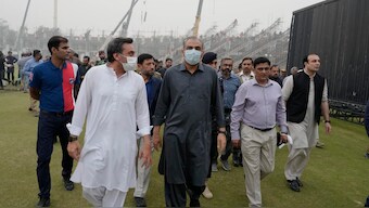 Pakistan Cricket Board head Mohsin Naqvi during a stadium inspection for Champions Trophy 2025. Image: PTI