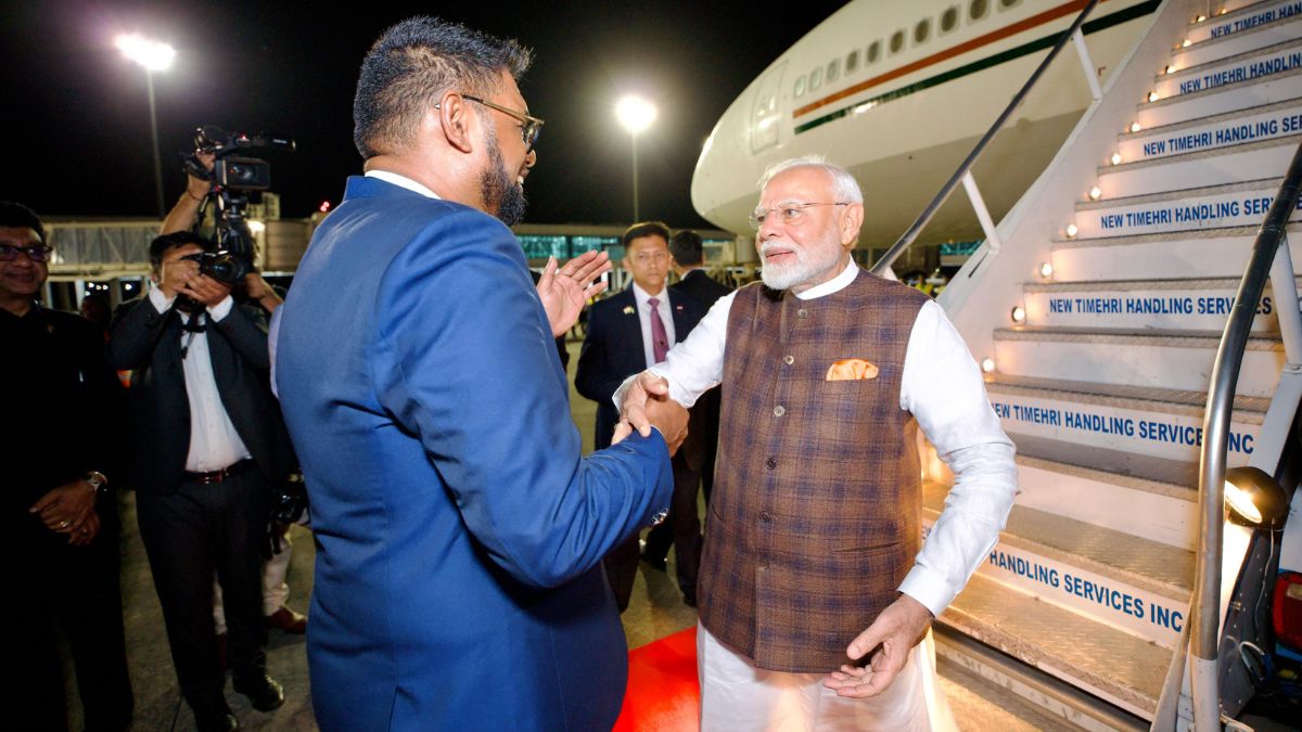 Prime Minister Narendra Modi arrives in Guyana, becomes the first Indian PM to visit the country in 56 years. X.com/@@presidentaligy Prime Minister Narendra Modi arrives in Guyana, becomes the first Indian PM to visit the country in 56 years. X.com/@@presidentaligy