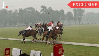 Players from the Jaipur Delta polo team and the Arion Achievers polo team, and their horses clash during the final of the Sir Pratap Singh Polo Cup at the Jaipur Polo Ground in New Delhi, November 17, 2024. Anmol Singla/Firstpost