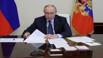 In this pool photograph distributed by Russian state owned Sputnik agency President Vladimir Putin chairs a meeting on situation in Belgorod, Kursk and Bryansk regions following an invasion of Ukrainian troops in the course of Russia-Ukraine conflict, via video link at the Novo-Ogaryovo residence outside Moscow on August 22, 2024. AFP File