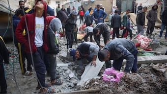People check the site on an Israeli strike at a house in Nuseirat in the central Gaza Strip on November 22, 2024, amid the ongoing war between Israel and the Palestinian Hamas militant group. Image- AFP file