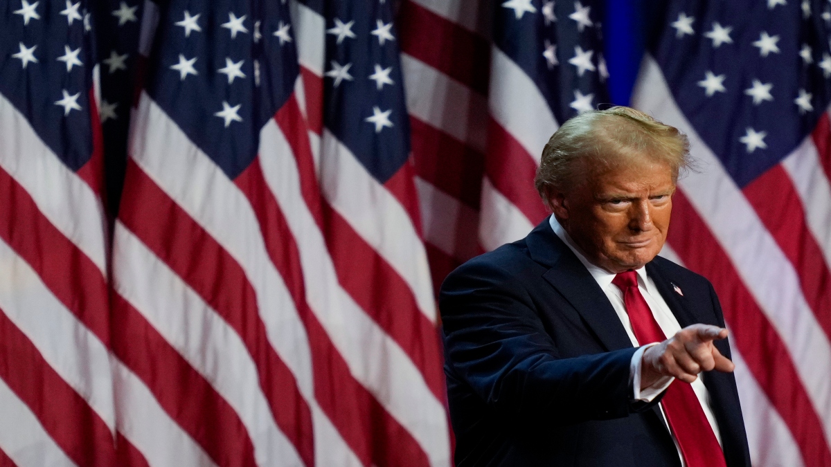 Republican presidential nominee former President Donald Trump points to the crowd at an election night watch party, on Wednesday, in West Palm Beach, Fla. AP Republican presidential nominee former President Donald Trump points to the crowd at an election night watch party, on Wednesday, in West Palm Beach, Fla. AP