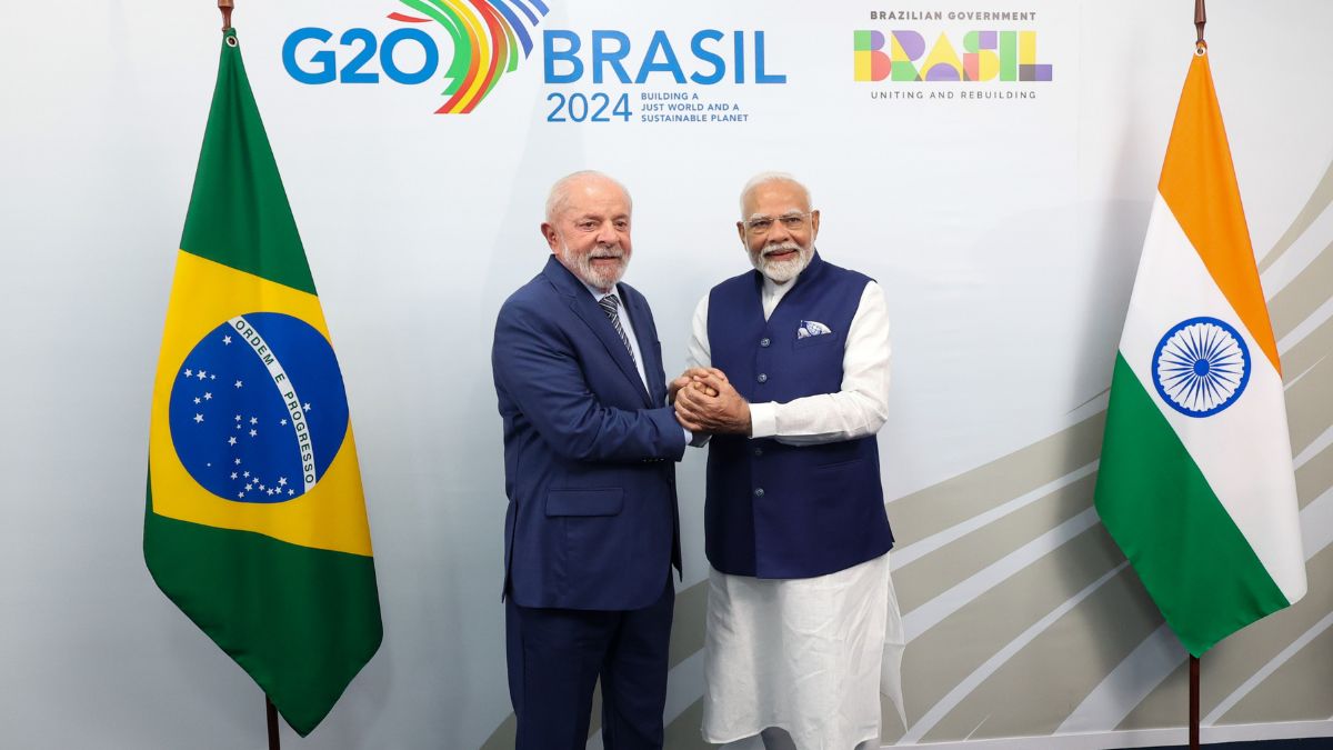 President Lula meeting PM Modi on the sidelines of G20 Summit. Image courtesy: @narendramodi/X President Lula meeting PM Modi on the sidelines of G20 Summit. Image courtesy: @narendramodi/X