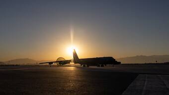 A B-52 aircraft from the US Air Force is parked at Nellis base. Reuters 