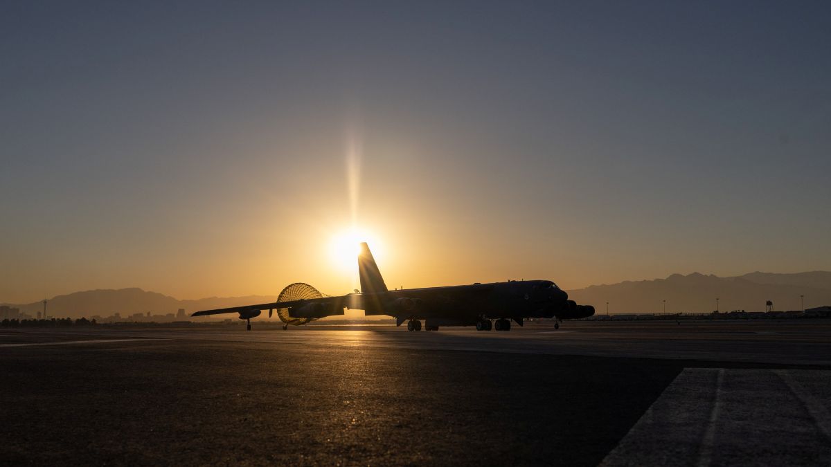 A B-52 aircraft from the US Air Force is parked at Nellis base. Reuters A B-52 aircraft from the US Air Force is parked at Nellis base. Reuters